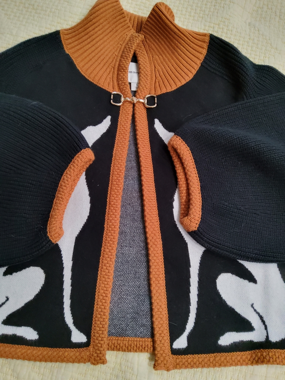 Black & Brown Dog-Intarsia Knit Cardigan Sweater - Picture 5 of 13